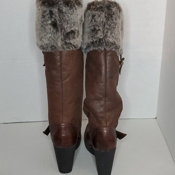Aldo Fur Lined Brown Wedge Heel Boots - Picture 4 of 6